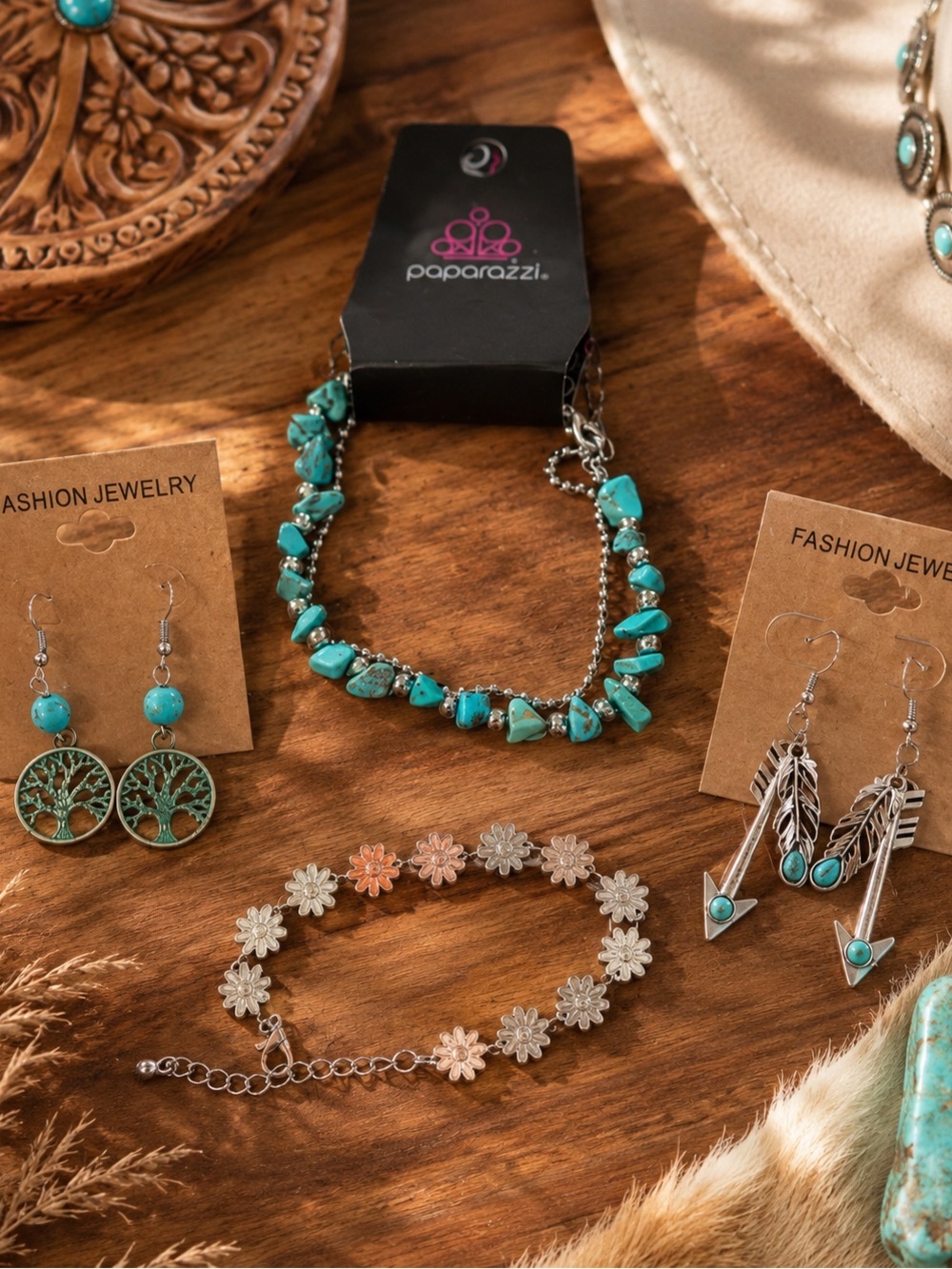 4 piece NEW turquoise jewelry boho/western earrings/ bracelets